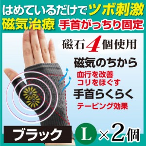 腱鞘サポーター着圧磁気ら～く メッシュタイプ 2枚 ブラック Lサイズ